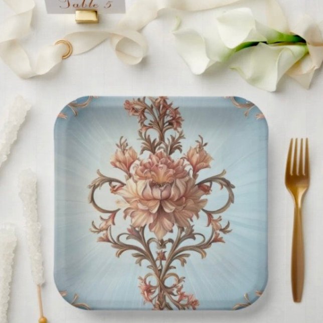 Assiette en papier Rose Baroque (Make your Mother’s Day party extra special with these festive and practical paper plates.)