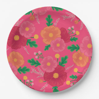 Assiette en papier rose Bold Blooms
