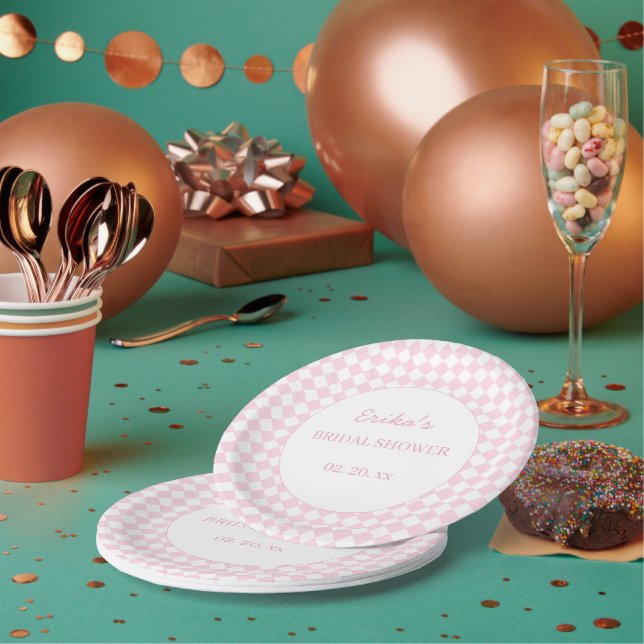 Assiette en papier Rose clair Mariage Classique En (Multi)