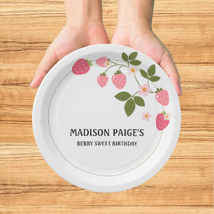 Assiette en papier rose fraise mignonne pour anniv