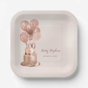 Assiette en papier rose gold pour gâteau d'anniver