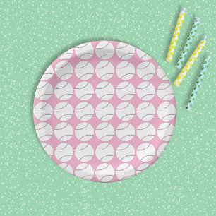 Assiette en papier rose motif baseball