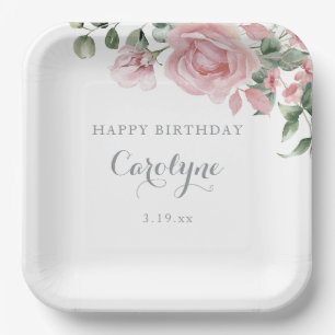 Assiette en papier rose pour anniversaire à motif