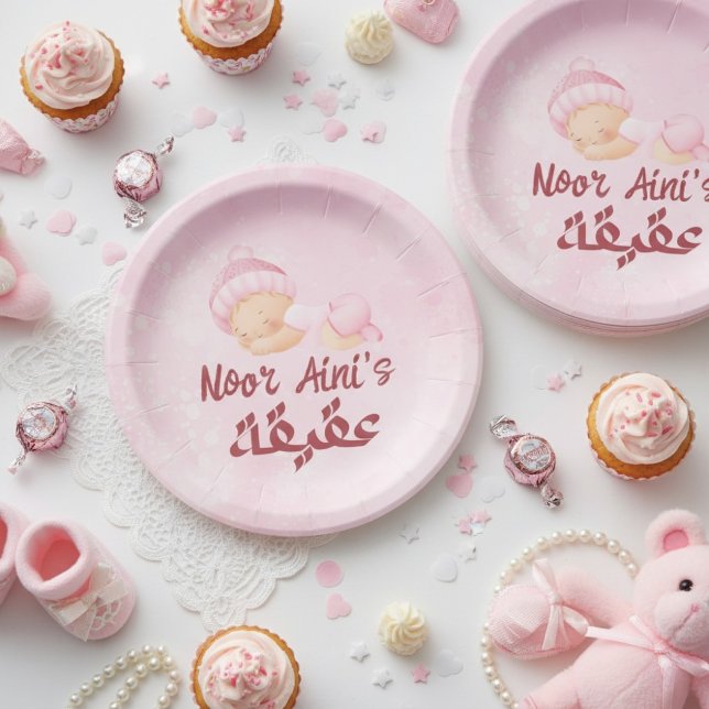 Assiette en papier rose pour bébé fille musulman a (Créateur téléchargé)
