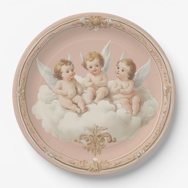 Assiette en papier rose rococo romantique avec ché (Devant)