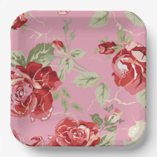 Assiette en papier rose rouge de cerisier