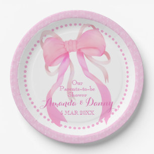 Assiette en papier Rose Ruban Baby Girl Shower