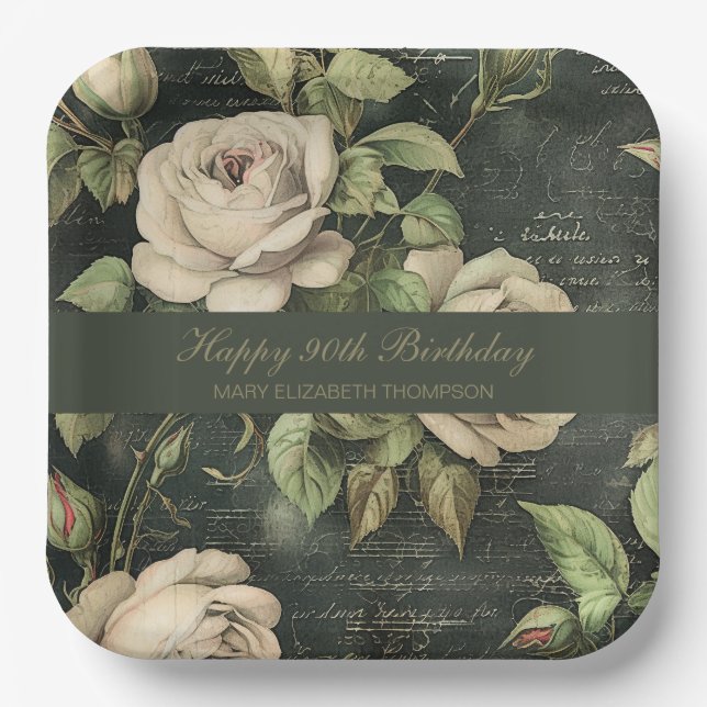 Assiette en papier rose vintage verte (Recto)