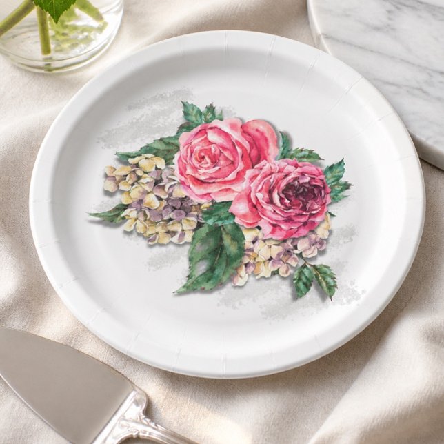 Assiette en papier Roses Rouges Jolies (Créateur téléchargé)