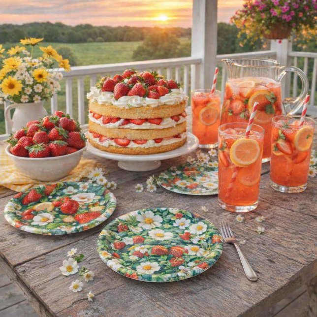 Assiette en papier rouge de fraise d'été (Créateur téléchargé)