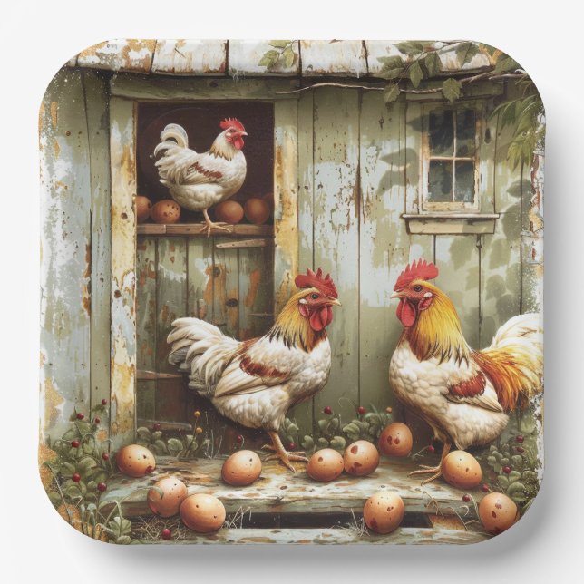 Assiette en papier Rustic Roost Party (Recto)