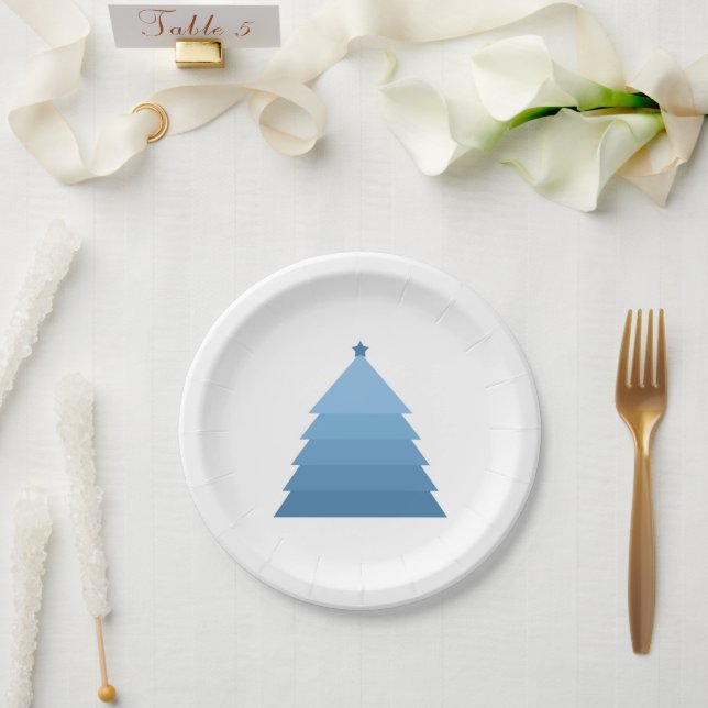 Assiette en papier sapin de Noël bleu (Mariage)