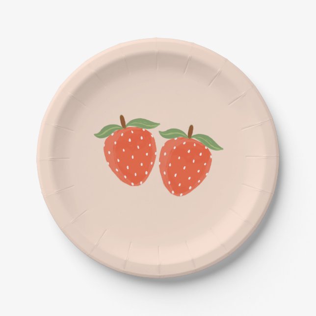 Assiette en papier simple et mignonne à la fraise  (Devant)