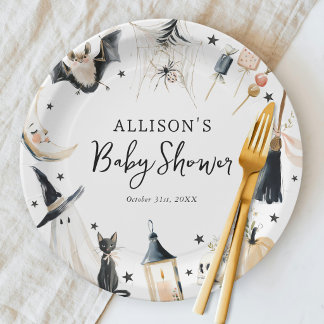 Assiette en papier sorcière pour Baby Shower Hallo