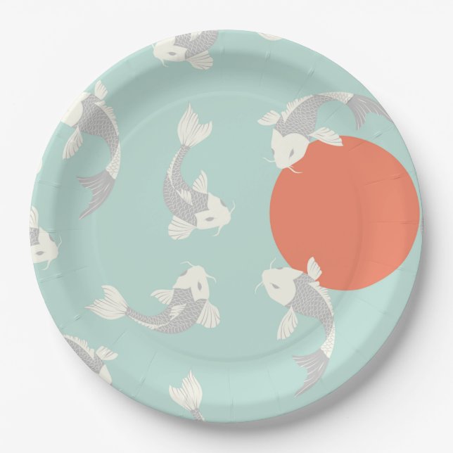ASSIETTE EN PAPIER: STYLE JAPONAIS : Motif POISSON (Devant)
