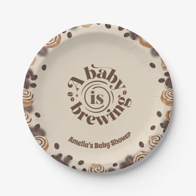 Assiette en papier thème café "Un bébé est en trai (Devant)