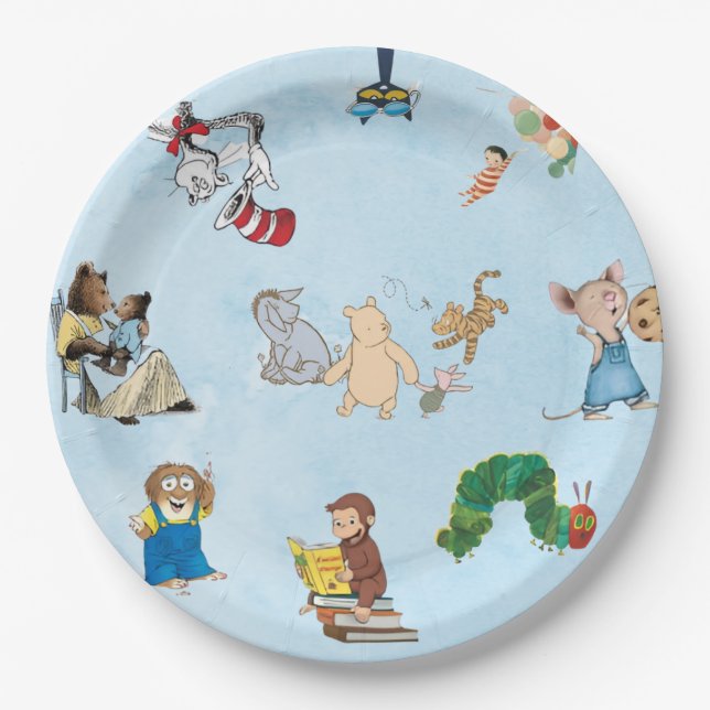 Assiette en papier thème livre bleu (Devant)