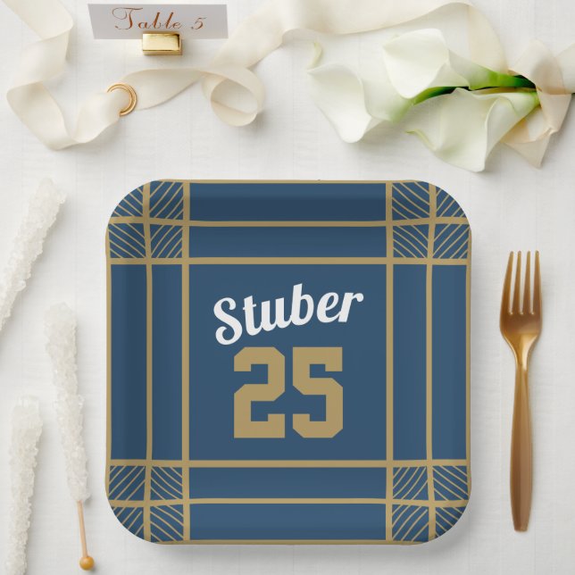 Assiette en papier thème sport Gold & Blue (Mariage)