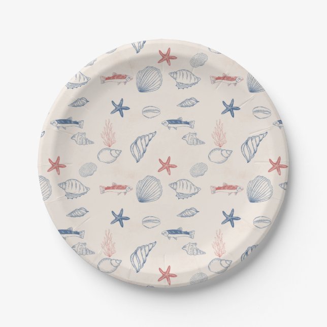 Assiette en papier toile océan bleu (Devant)