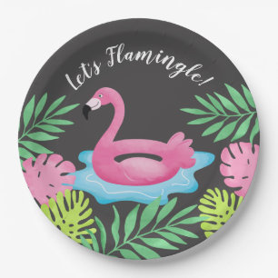 Assiette en papier tropical flamant rose Flamingle