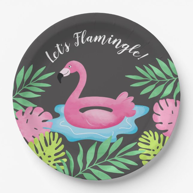 Assiette en papier tropical flamant rose Flamingle (Devant)