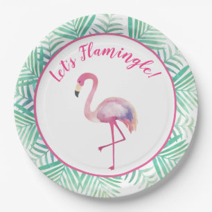 Assiette en papier tropical flamant rose Flamingle