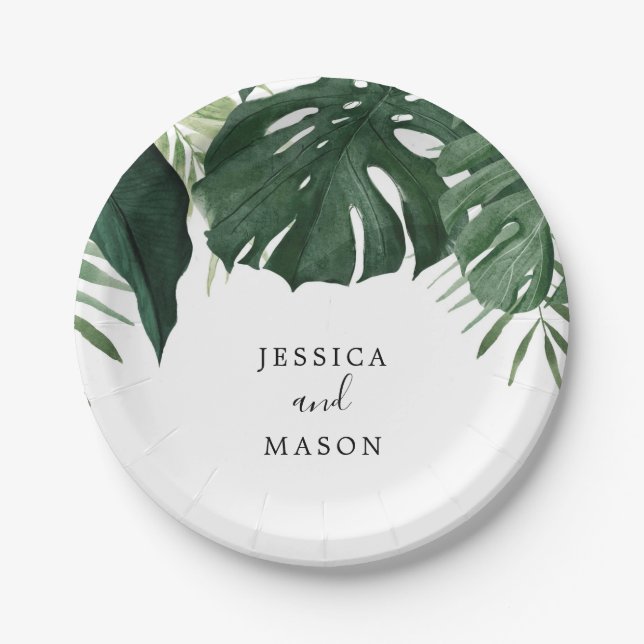 Assiette en papier Tropical Monstera pour la douch (Devant)