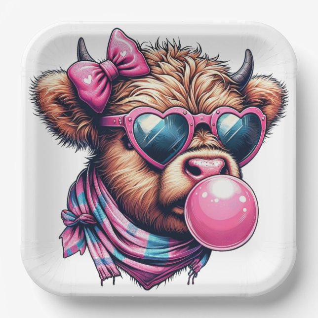 Assiette en papier vache des Highlands funky (Recto)