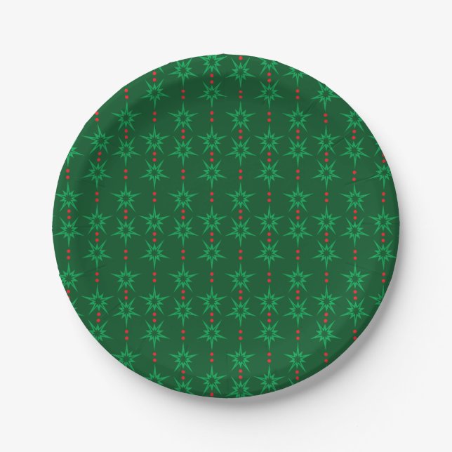Assiette en papier vert Mid Mod Garland 7" (Devant)