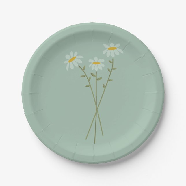 Assiette en papier vert Modern Daisy (Devant)