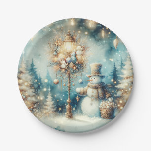 Assiette en Papier-Vintage Noël Bonhomme de Neige