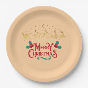 Assiette Festive "Noël Élégance Beige" - Renne Dor