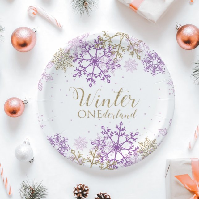 Assiette flocon de neige violet et or Winter Onede (Créateur téléchargé)