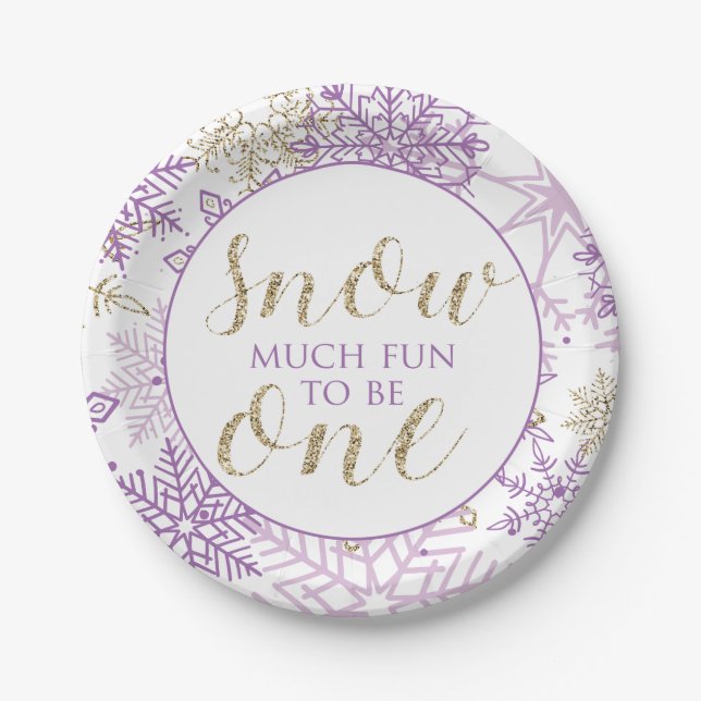 Assiette flocon de neige violet et or Winter Onede (Devant)