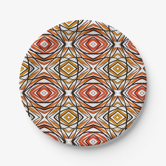 Assiette marron rouge motif (Devant)