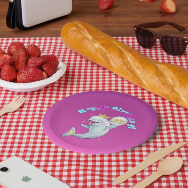 Assiette pour fête d'anniversaire Beluga Boo Joyeu (Pique-nique)