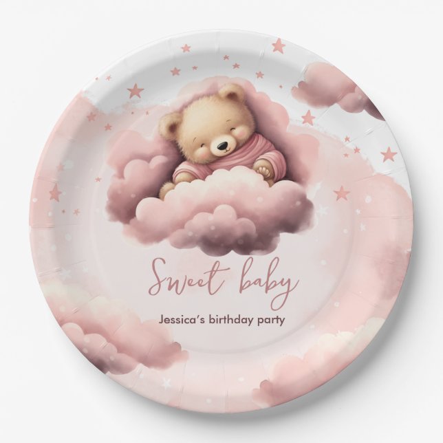 Assiette pour fête d'anniversaire de bébé avec our (Devant)