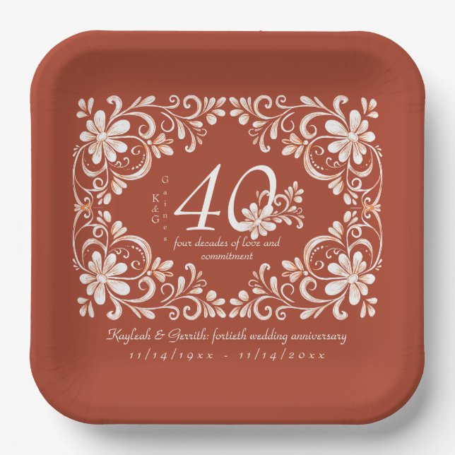 Assiette Shabby Chic 40e Anniversaire de Mariage B (Recto)