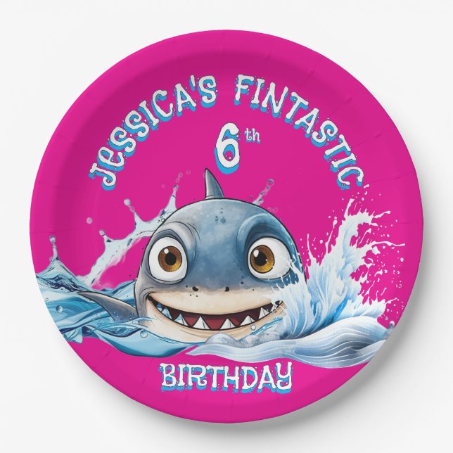 Assiette Super Requin | Fête Rose Filles (Devant)