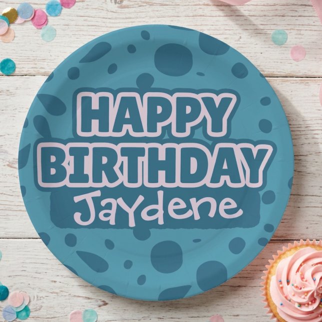 Assiette Verte Turquoise Joyeux Anniversaire Avec  (For those who love teal and dots. Change the name and add it to your party. Fun and playful.)