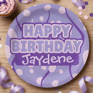 Assiette Violet Clair Joyeux Anniversaire Avec Nom
