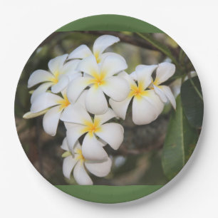 assiettes aux fleurs tropicales, plumeria