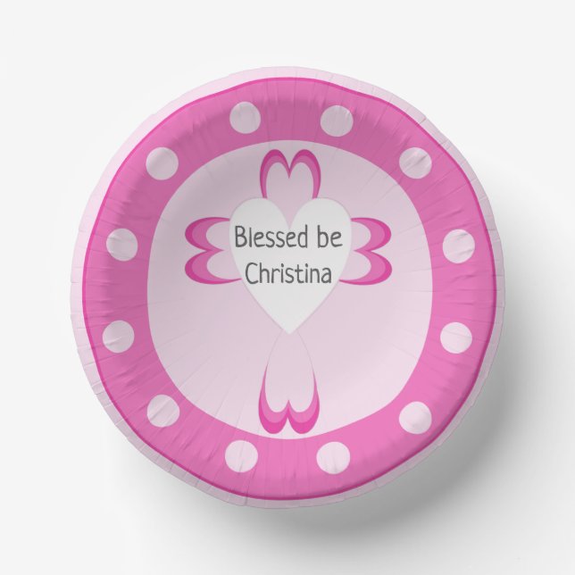 Assiettes creuses pour baptême rose pour filles (Recto)
