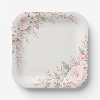 ASSIETTES EN CARTON 紙皿 四角 上品 花 エレガント