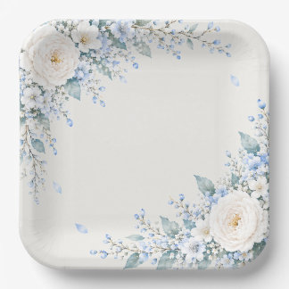 ASSIETTES EN CARTON 紙皿 四角 上品 花 エレガント