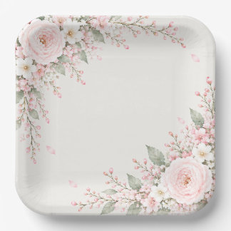 ASSIETTES EN CARTON 紙皿 四角 花 エレガント 上品 フォーマル
