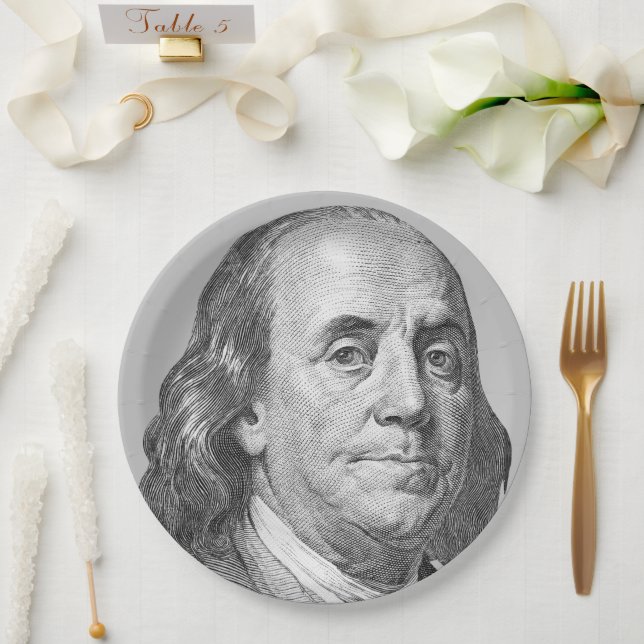 Assiettes En Carton 100 dollars, Benjamin Franklin (Mariage)
