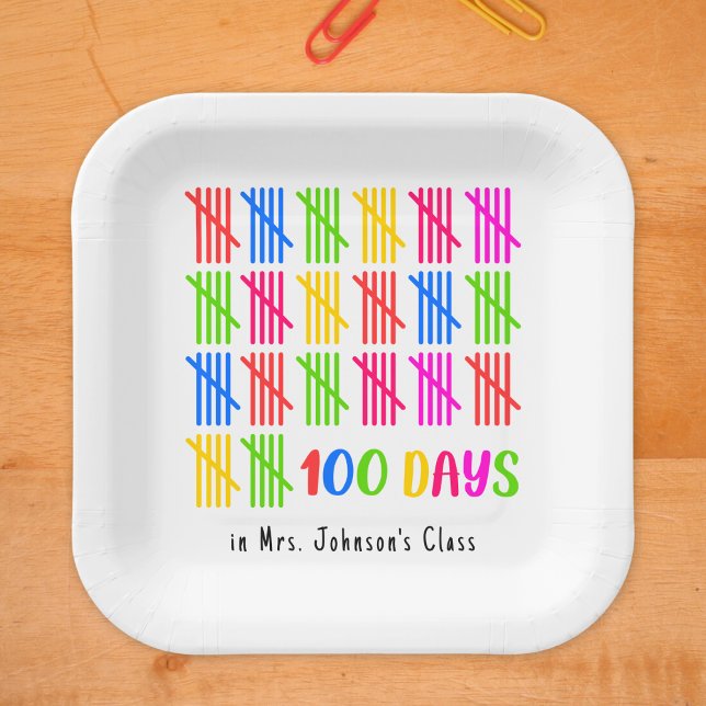Assiettes En Carton 100 Jours de l'école Colorful Tally Mark (Créateur téléchargé)