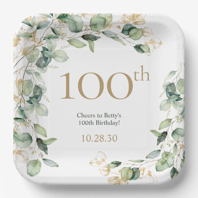 Assiettes En Carton 100e anniversaire Eucalyptus (Recto)