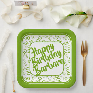Assiettes En Carton 100e anniversaire Random Number Motif Vert/Blanc